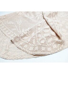 Lace table centre, Very fine cotton filet crochet, Beige color